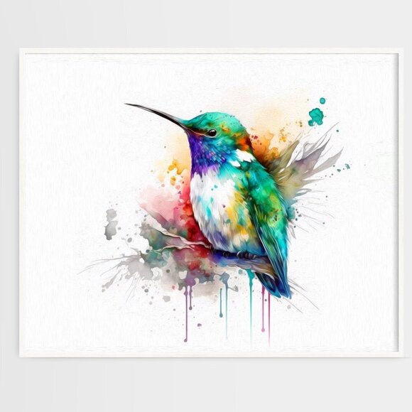 16x20 Hummingbird Cute Chubby Watercolor Oil Painting Art Poster Print - Picture 2 of 6